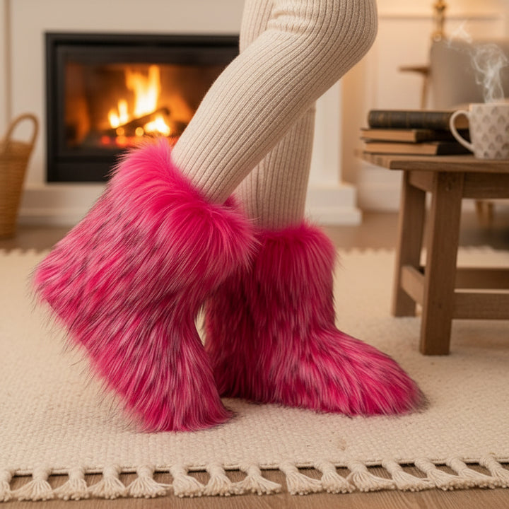 Women's Faux Fur Snow Boots, Fashionable Winter Flat Shoes-B Unique Fashions