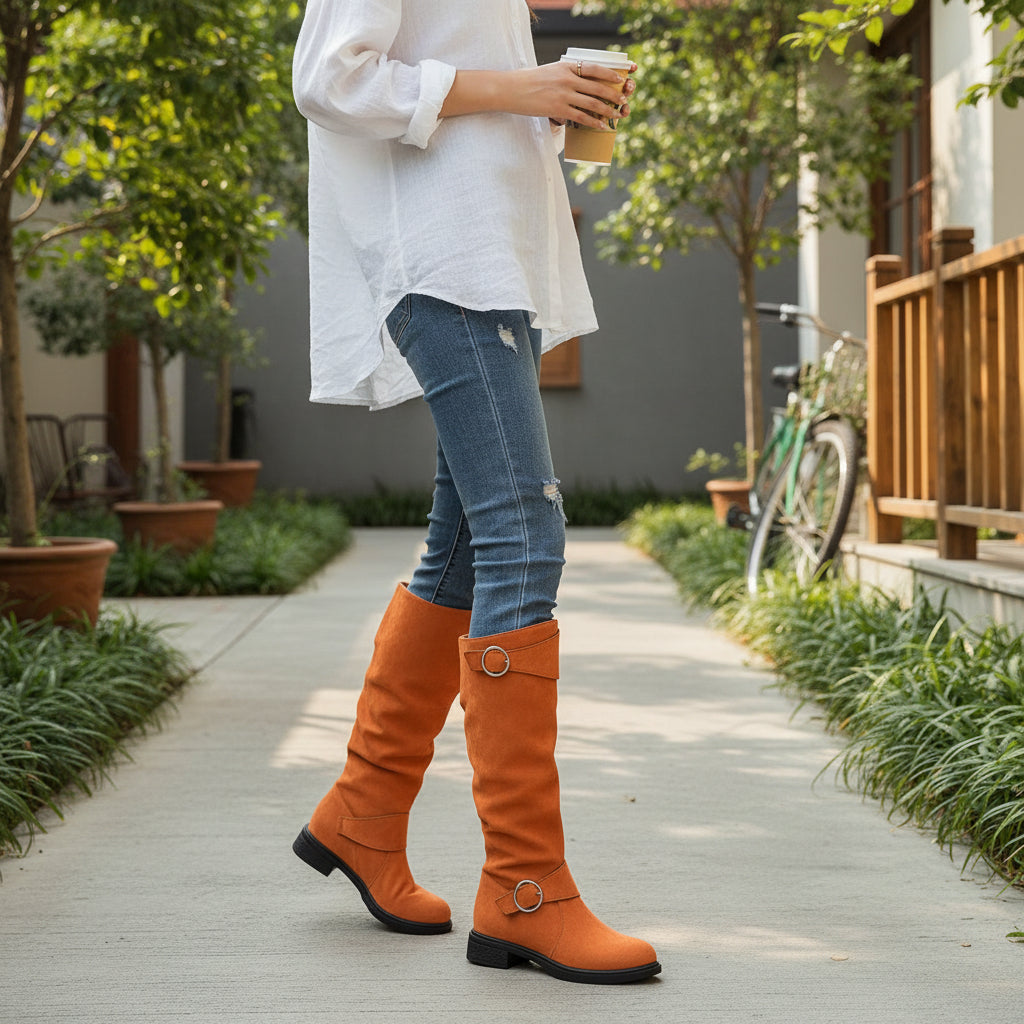 Women's Knee-High Slip-On Boots with Cushioned Insole and Non-Slip Sole-B Unique Fashions