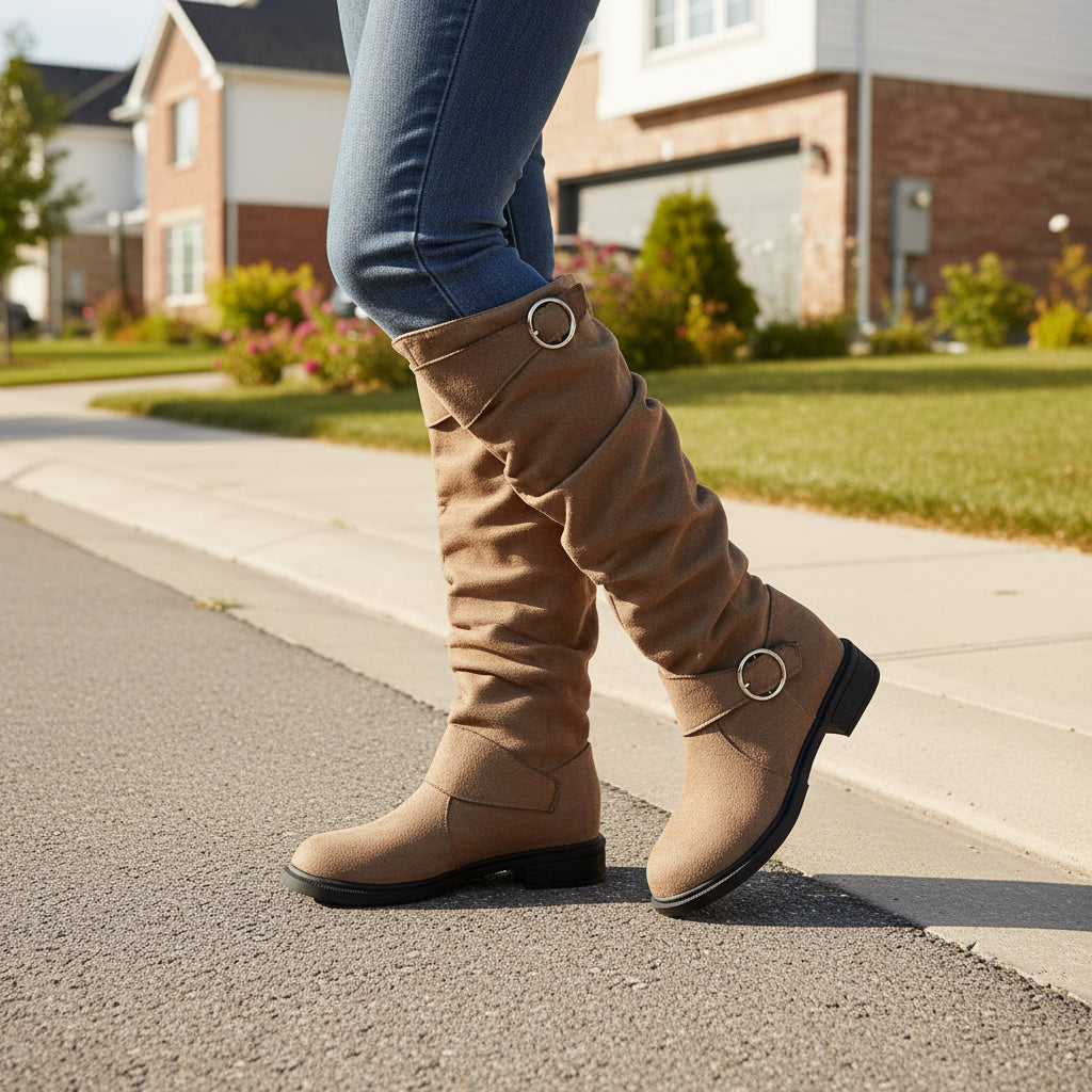 Women's Knee-High Slip-On Boots with Cushioned Insole and Non-Slip Sole-B Unique Fashions