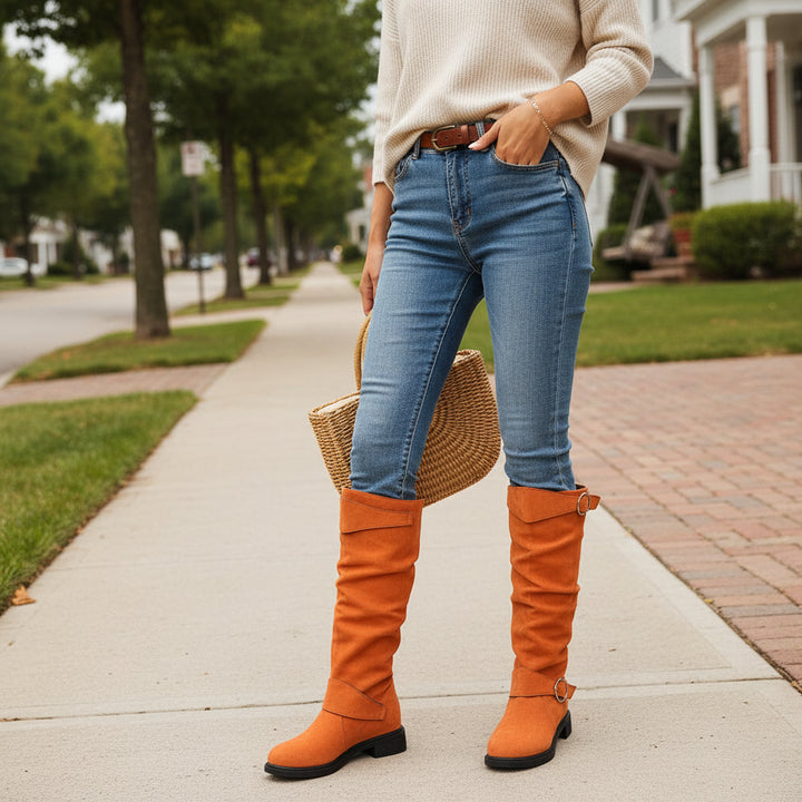 Women's Knee-High Slip-On Boots with Cushioned Insole and Non-Slip Sole-B Unique Fashions
