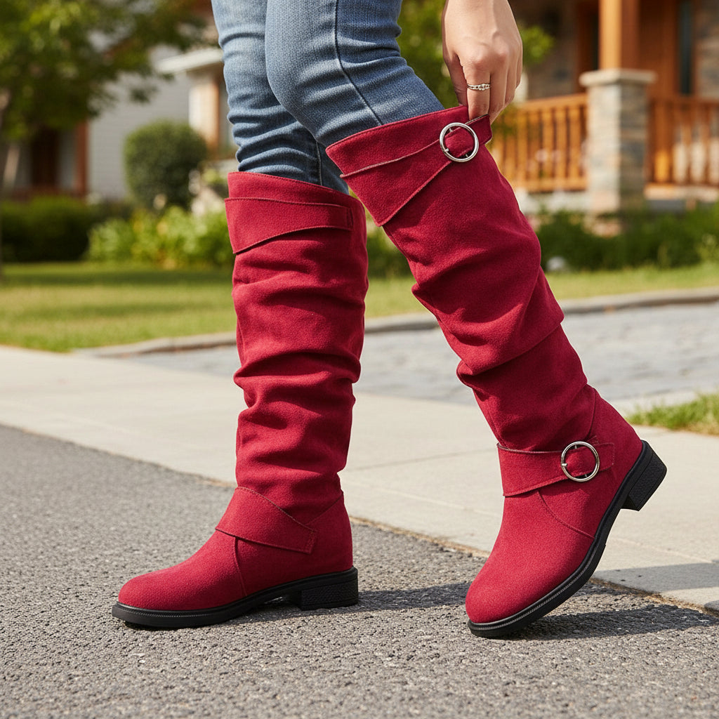 Women's Knee-High Slip-On Boots with Cushioned Insole and Non-Slip Sole-B Unique Fashions