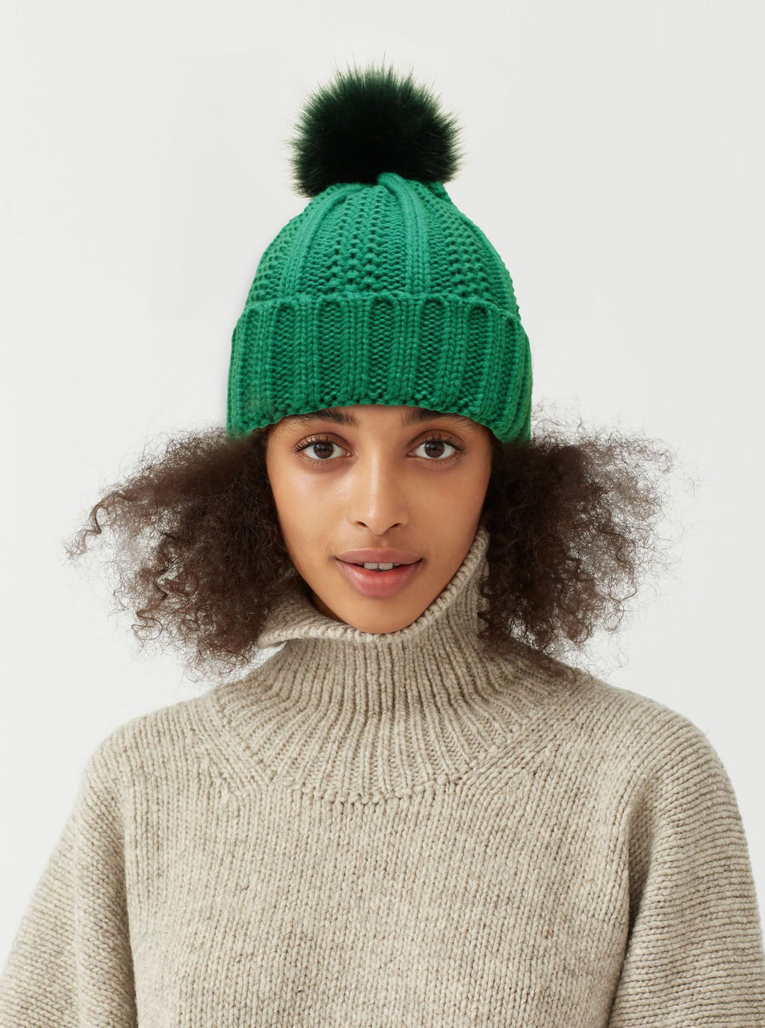 Women’s Knitted Beanie Hat with Faux Fur Pom Pom for Winter-B Unique Fashions
