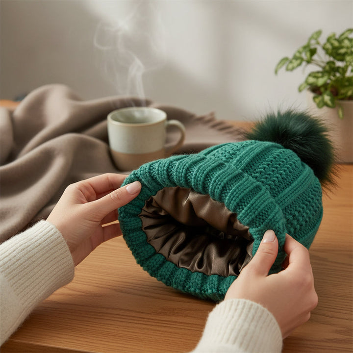 Women’s Knitted Beanie Hat with Faux Fur Pom Pom for Winter-B Unique Fashions