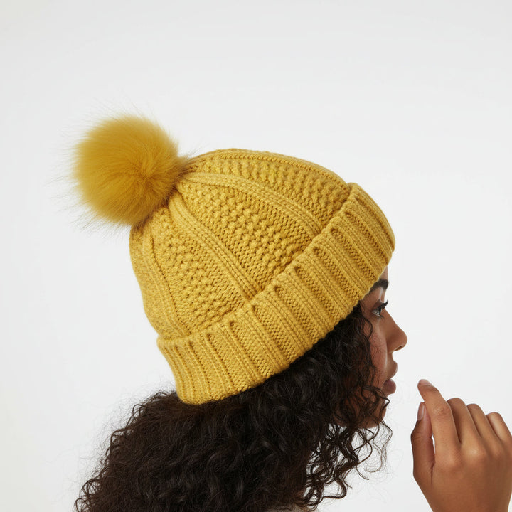 Women’s Knitted Beanie Hat with Faux Fur Pom Pom for Winter-B Unique Fashions