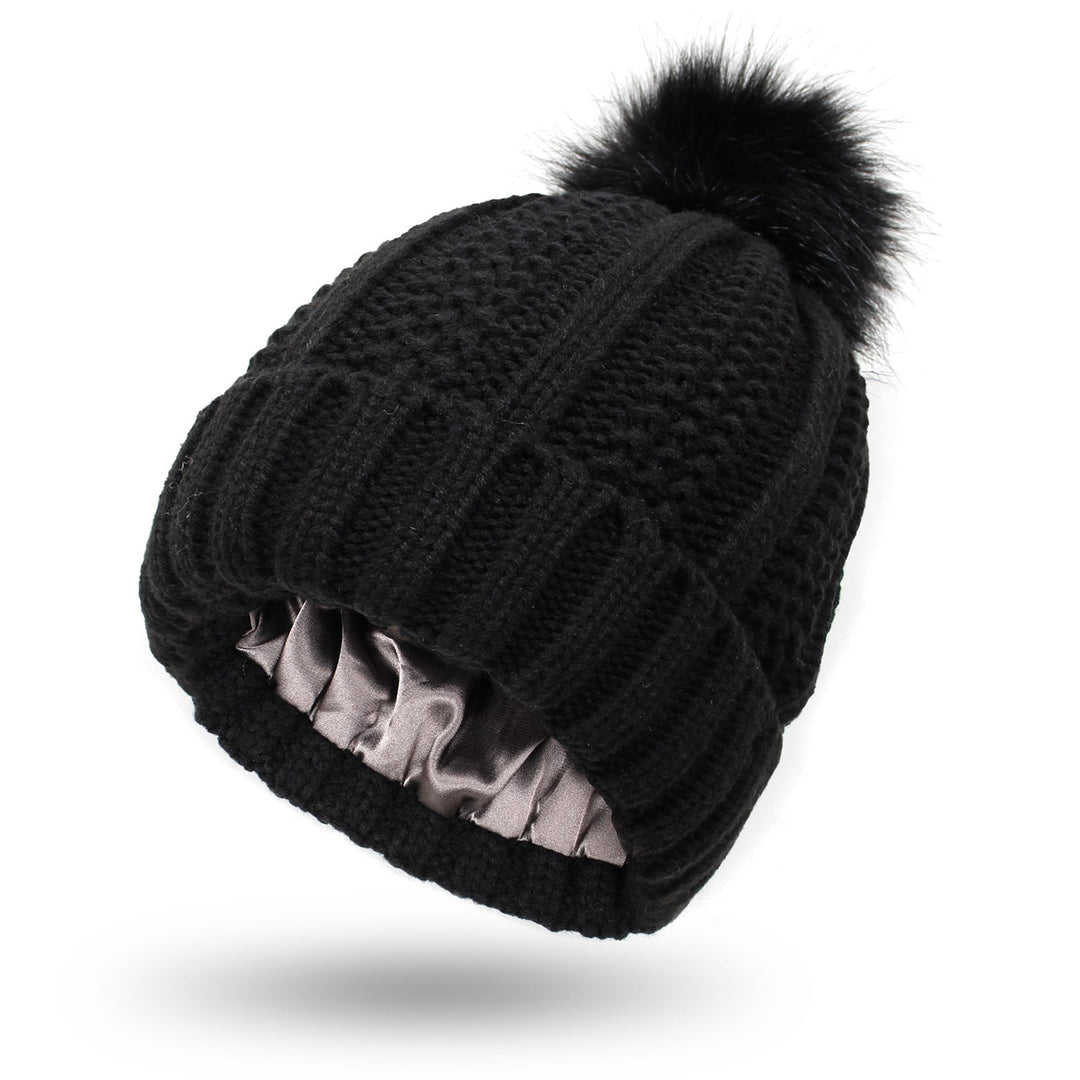 Women’s Knitted Beanie Hat with Faux Fur Pom Pom for Winter-B Unique Fashions