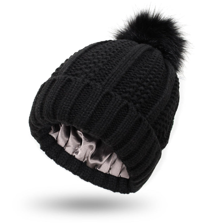 Women’s Knitted Beanie Hat with Faux Fur Pom Pom for Winter-B Unique Fashions