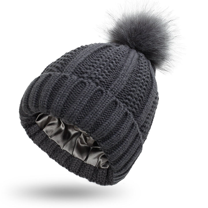 Women’s Knitted Beanie Hat with Faux Fur Pom Pom for Winter-B Unique Fashions
