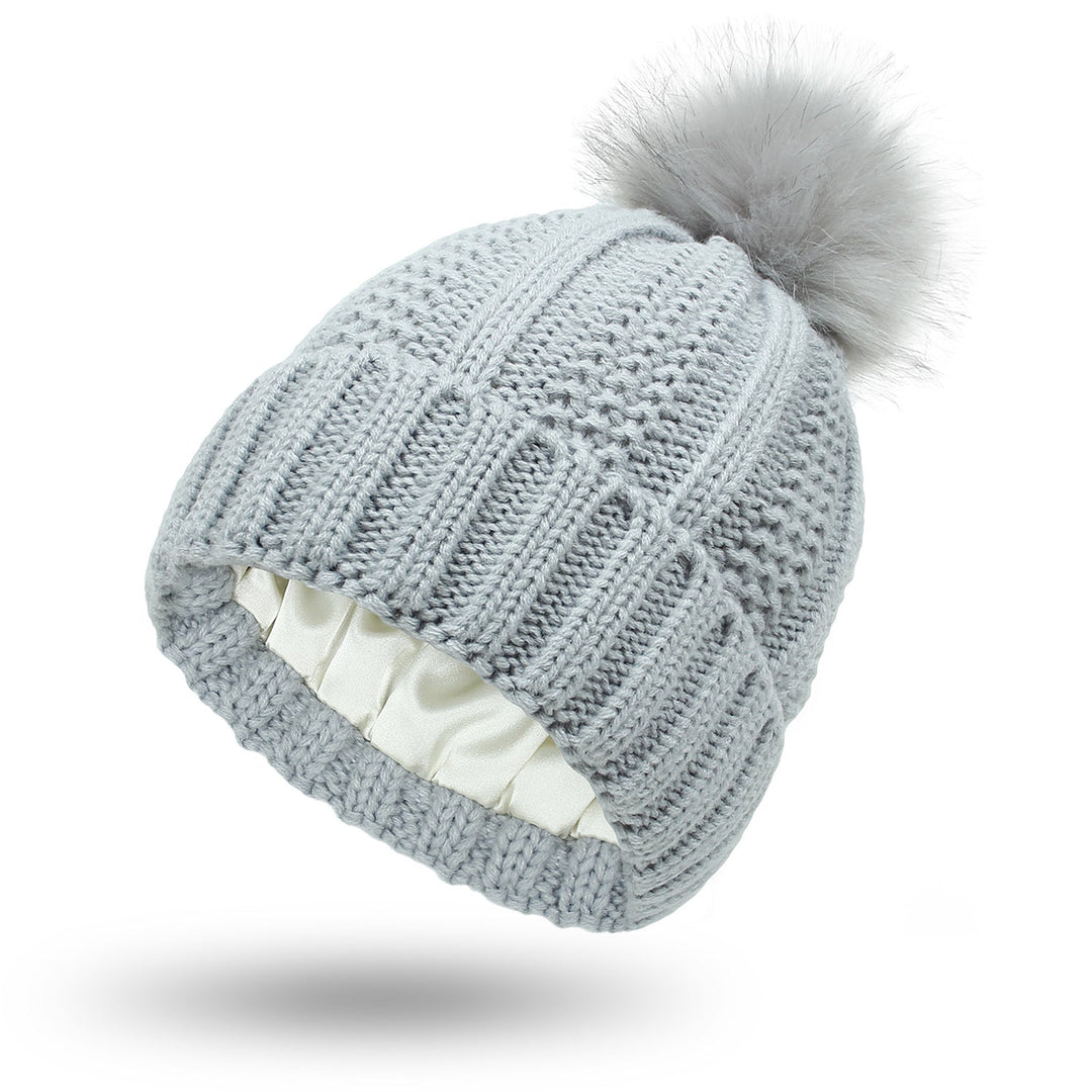 Women’s Knitted Beanie Hat with Faux Fur Pom Pom for Winter-B Unique Fashions