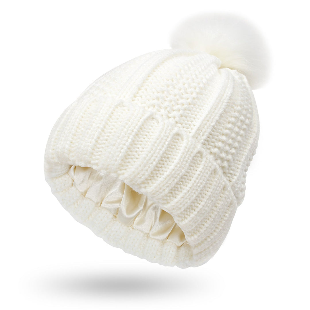 Women’s Knitted Beanie Hat with Faux Fur Pom Pom for Winter-B Unique Fashions