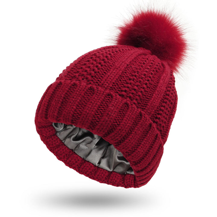 Women’s Knitted Beanie Hat with Faux Fur Pom Pom for Winter-B Unique Fashions