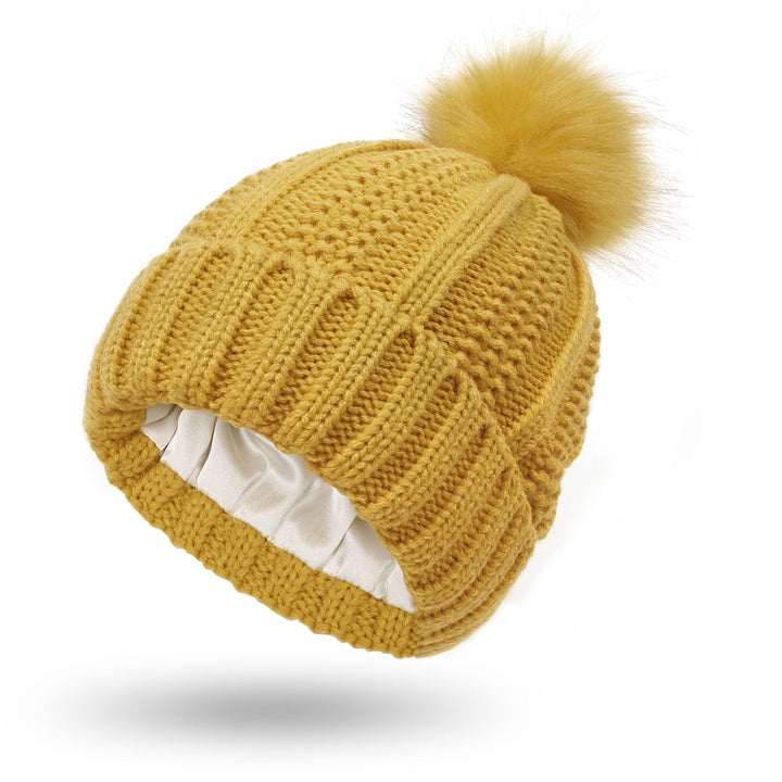 Women’s Knitted Beanie Hat with Faux Fur Pom Pom for Winter-B Unique Fashions