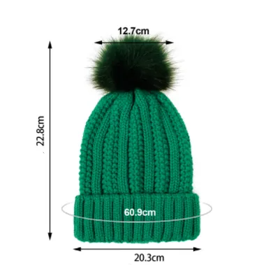 Women’s Knitted Beanie Hat with Faux Fur Pom Pom for Winter-B Unique Fashions