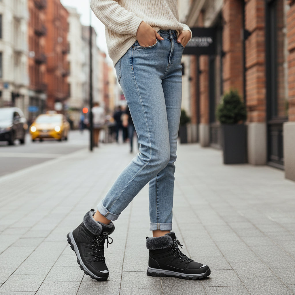 Women's Mid-Calf Boots Stylish Lace-up Fashion Footwear-B Unique Fashions