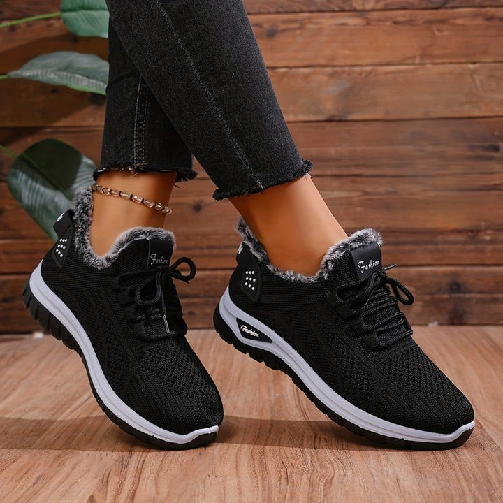 Women's Winter Boots Plush Fleece-Lined Ankle Boots Lace-Up Closure-B Unique Fashions