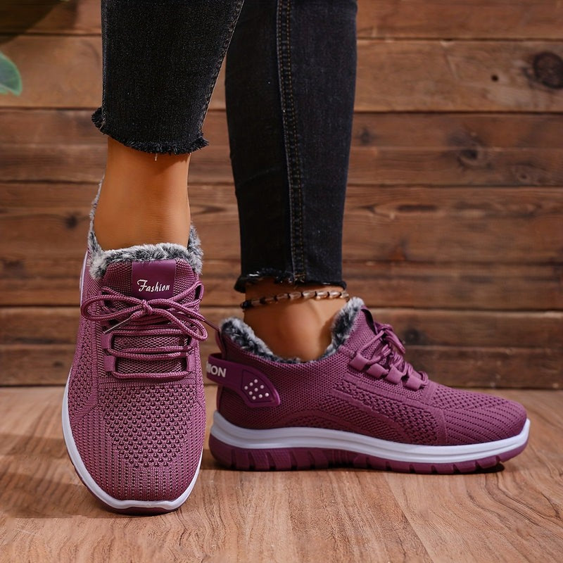 Women's Winter Boots Plush Fleece-Lined Ankle Boots Lace-Up Closure-B Unique Fashions