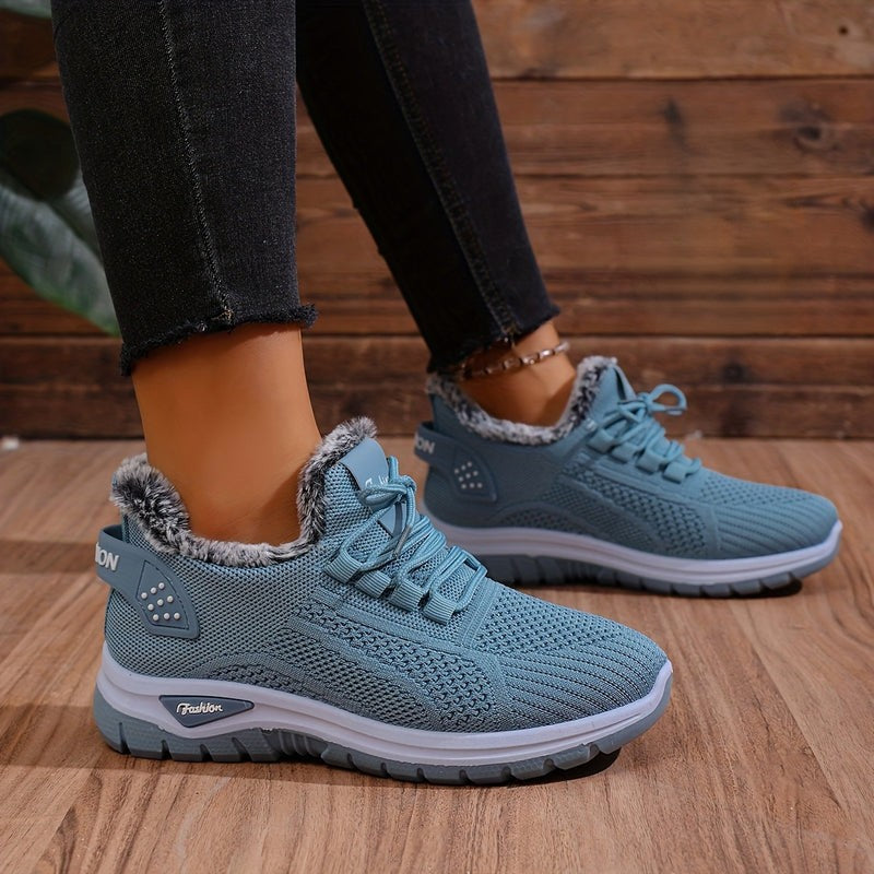 Women's Winter Boots Plush Fleece-Lined Ankle Boots Lace-Up Closure-B Unique Fashions