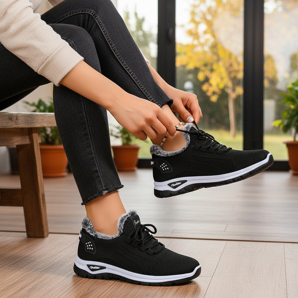 Women's Winter Boots Plush Fleece-Lined Ankle Boots Lace-Up Closure-B Unique Fashions