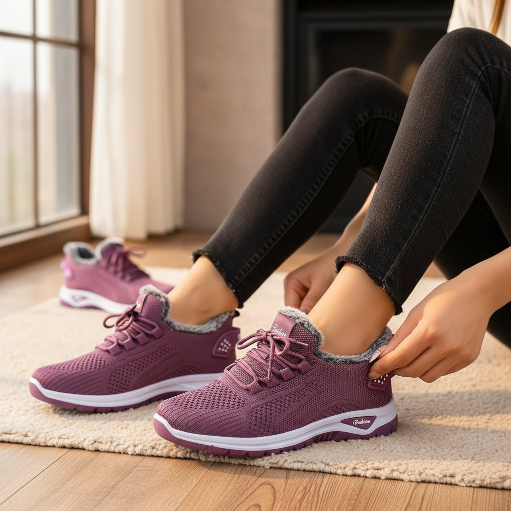 Women's Winter Boots Plush Fleece-Lined Ankle Boots Lace-Up Closure-B Unique Fashions