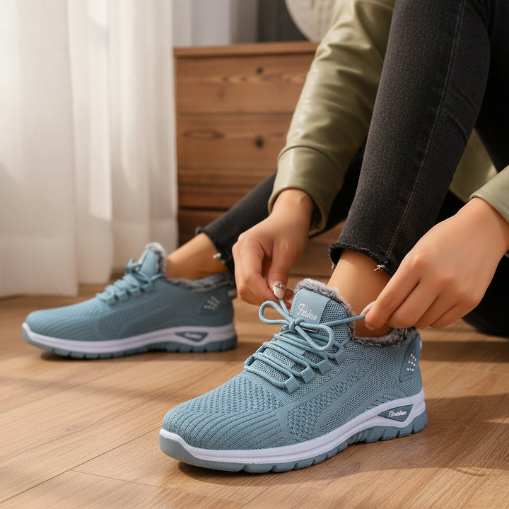 Women's Winter Boots Plush Fleece-Lined Ankle Boots Lace-Up Closure-B Unique Fashions