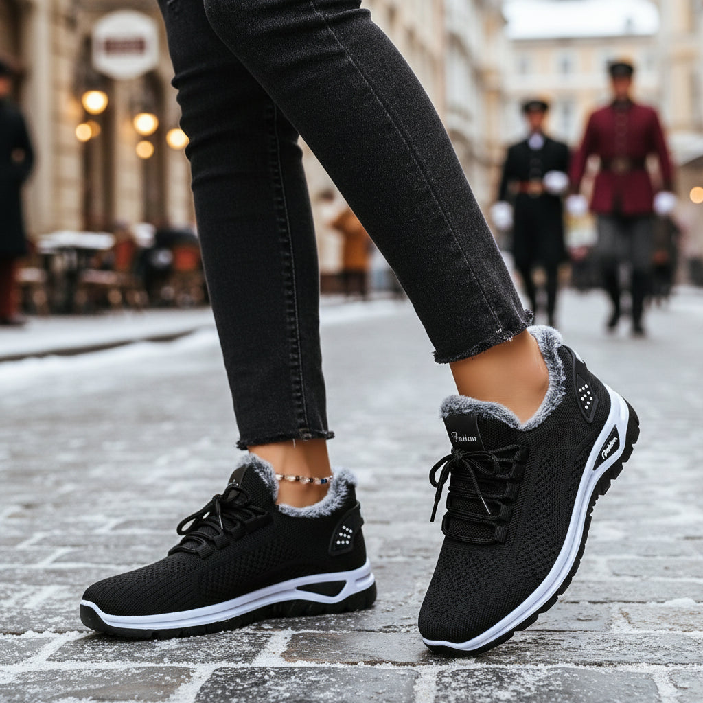 Women's Winter Boots Plush Fleece-Lined Ankle Boots Lace-Up Closure-B Unique Fashions