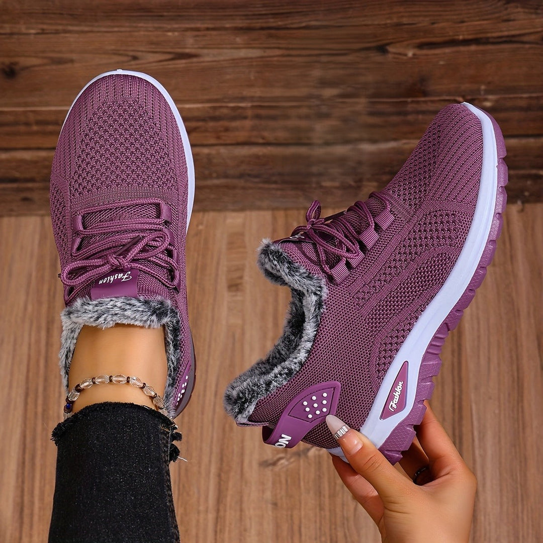 Women's Winter Boots Plush Fleece-Lined Ankle Boots Lace-Up Closure-B Unique Fashions