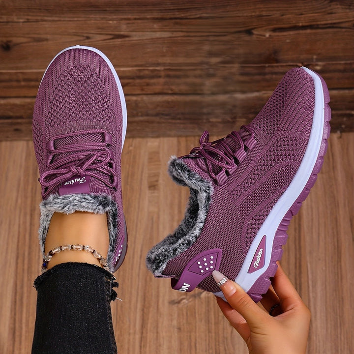 Women's Winter Boots Plush Fleece-Lined Ankle Boots Lace-Up Closure-B Unique Fashions