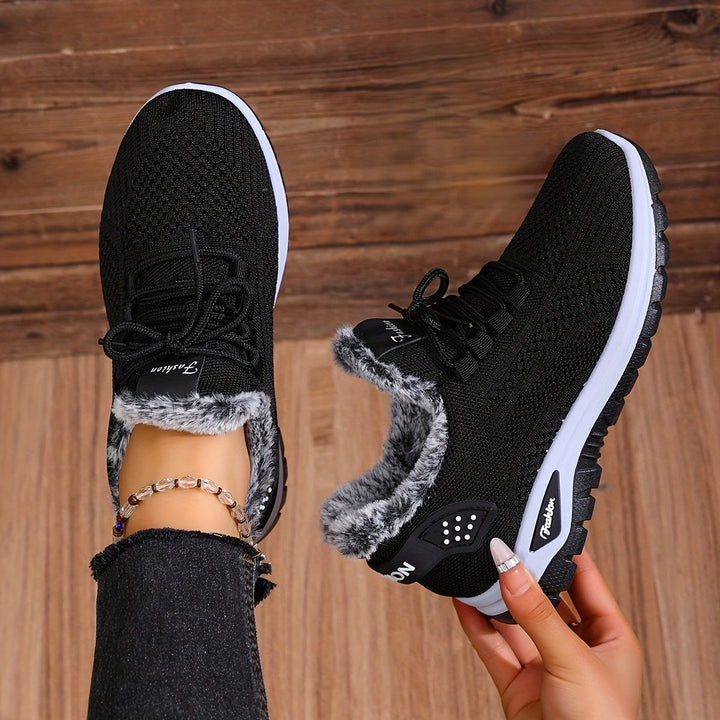 Women's Winter Boots Plush Fleece-Lined Ankle Boots Lace-Up Closure-B Unique Fashions