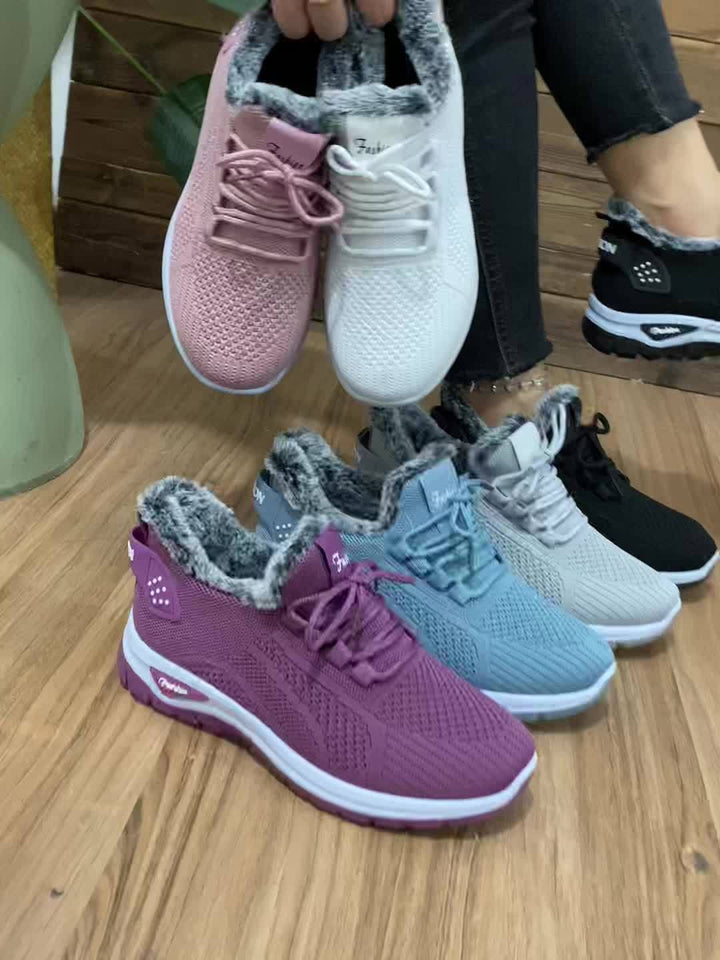 Women's Winter Boots Plush Fleece-Lined Ankle Boots Lace-Up Closure-B Unique Fashions