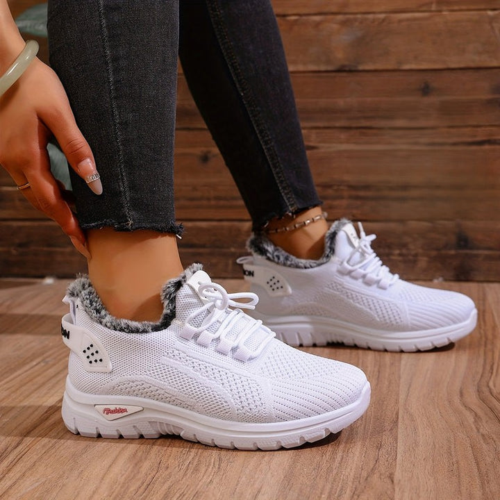 Women's Winter Boots Plush Fleece-Lined Ankle Boots Lace-Up Closure-B Unique Fashions