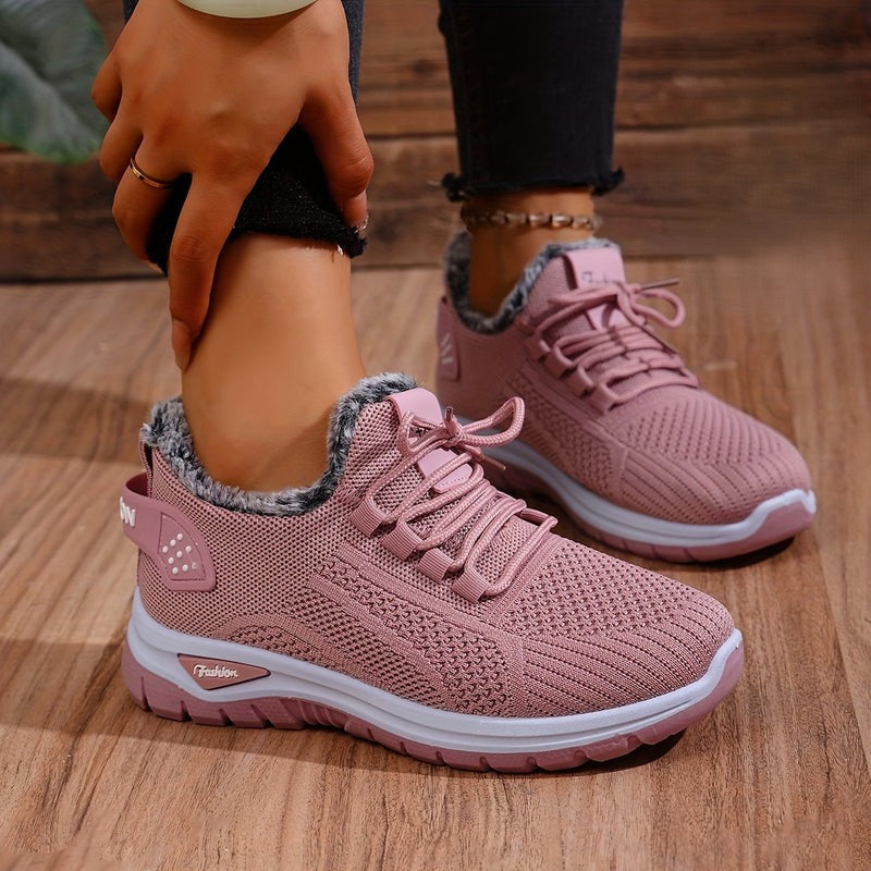 Women's Winter Boots Plush Fleece-Lined Ankle Boots Lace-Up Closure-B Unique Fashions