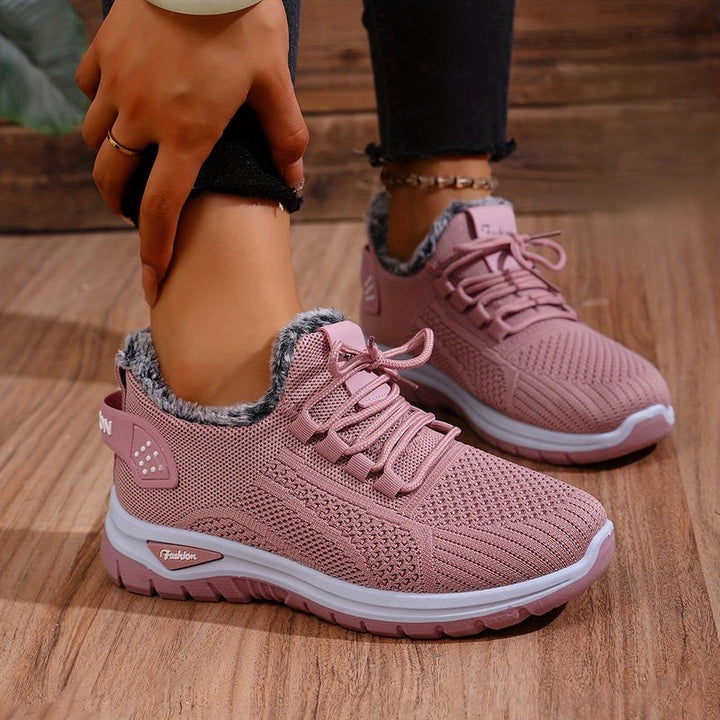 Women's Winter Boots Plush Fleece-Lined Ankle Boots Lace-Up Closure-B Unique Fashions