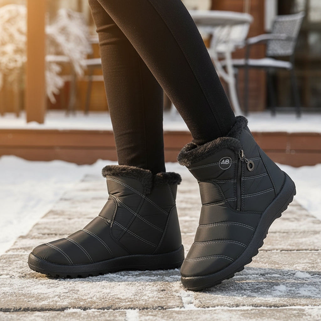 Women's Winter Snow Boots Zip Round-Toe Flat Outdoor Footwear-B Unique Fashions