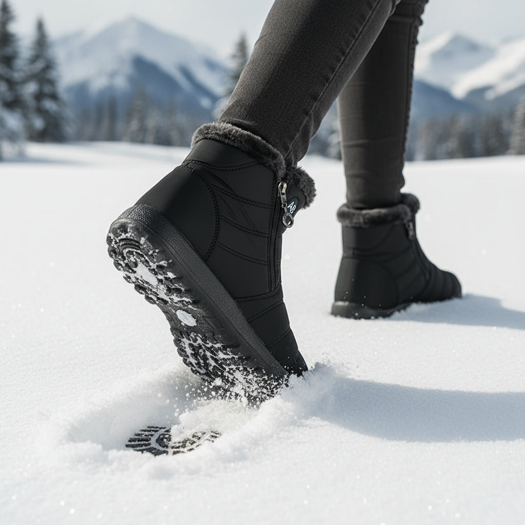 Women's Winter Snow Boots Zip Round-Toe Flat Outdoor Footwear-B Unique Fashions