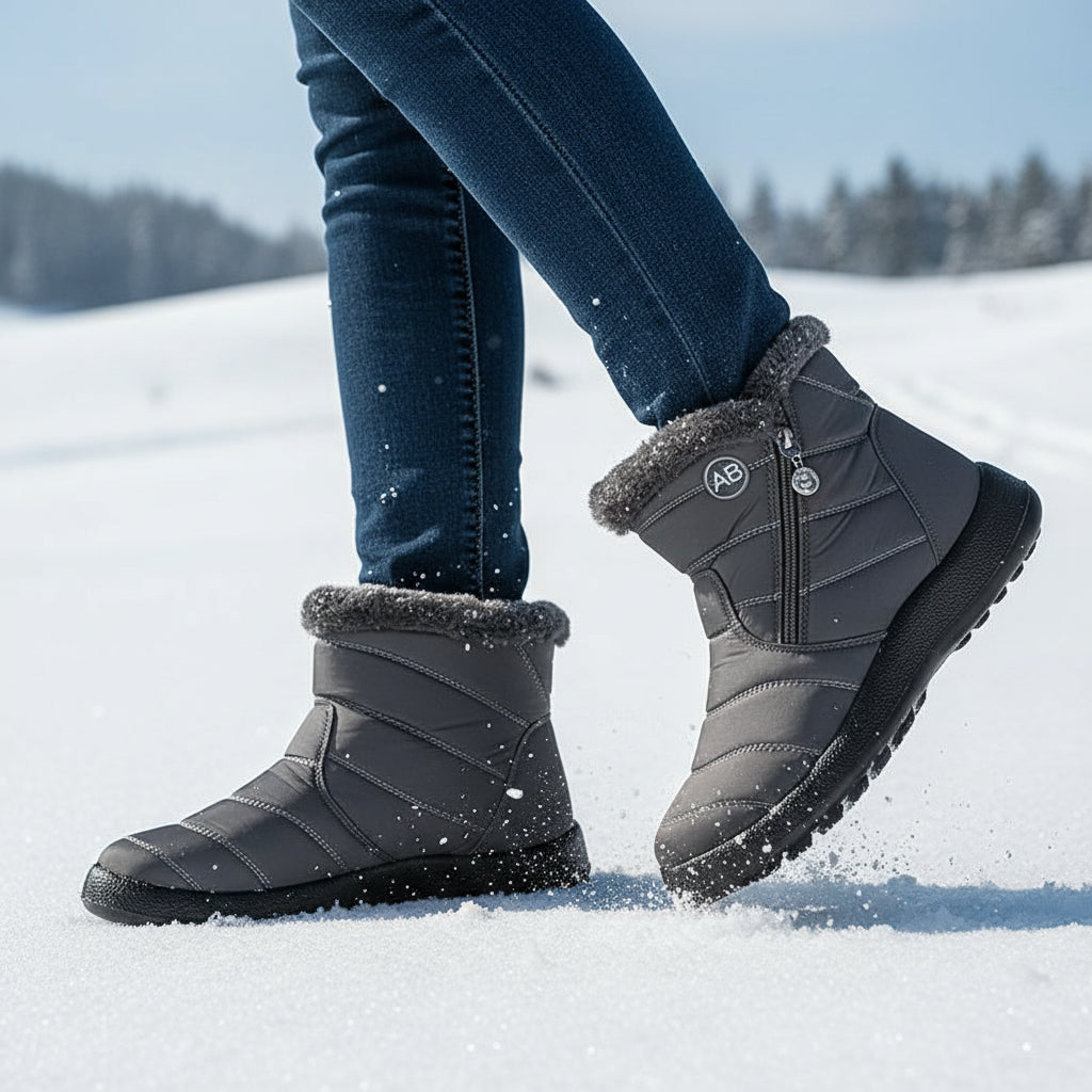 Women's Winter Snow Boots Zip Round-Toe Flat Outdoor Footwear-B Unique Fashions
