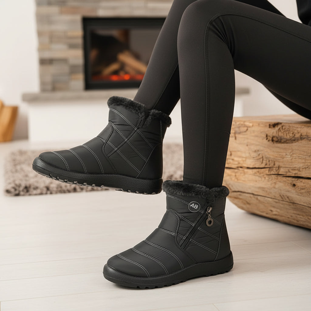 Women's Winter Snow Boots Zip Round-Toe Flat Outdoor Footwear-B Unique Fashions