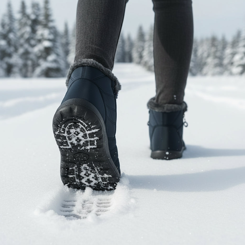 Women's Winter Snow Boots Zip Round-Toe Flat Outdoor Footwear-B Unique Fashions