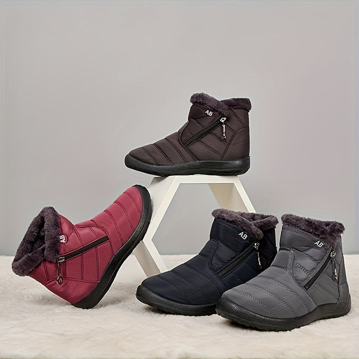 Women's Winter Snow Boots Zip Round-Toe Flat Outdoor Footwear-B Unique Fashions