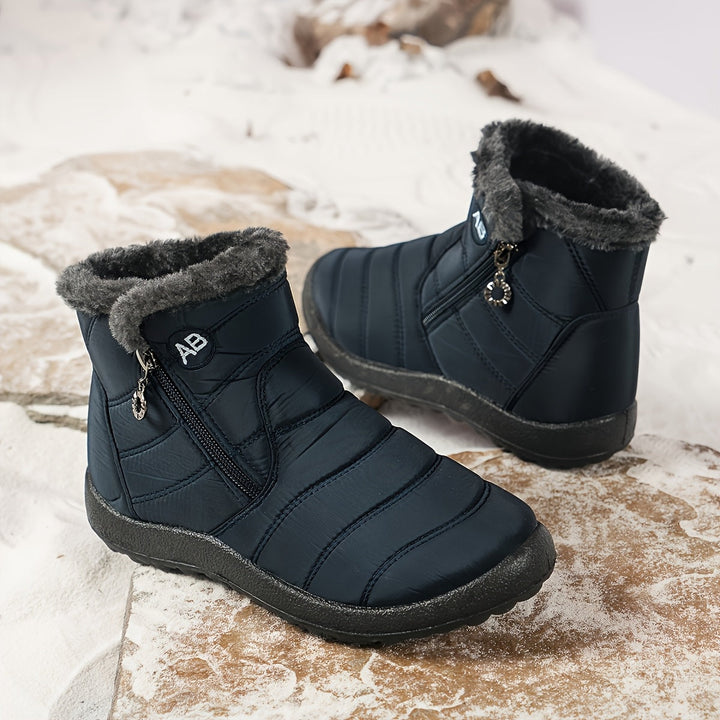 Women's Winter Snow Boots Zip Round-Toe Flat Outdoor Footwear-B Unique Fashions