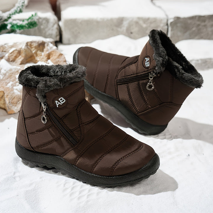 Women's Winter Snow Boots Zip Round-Toe Flat Outdoor Footwear-B Unique Fashions