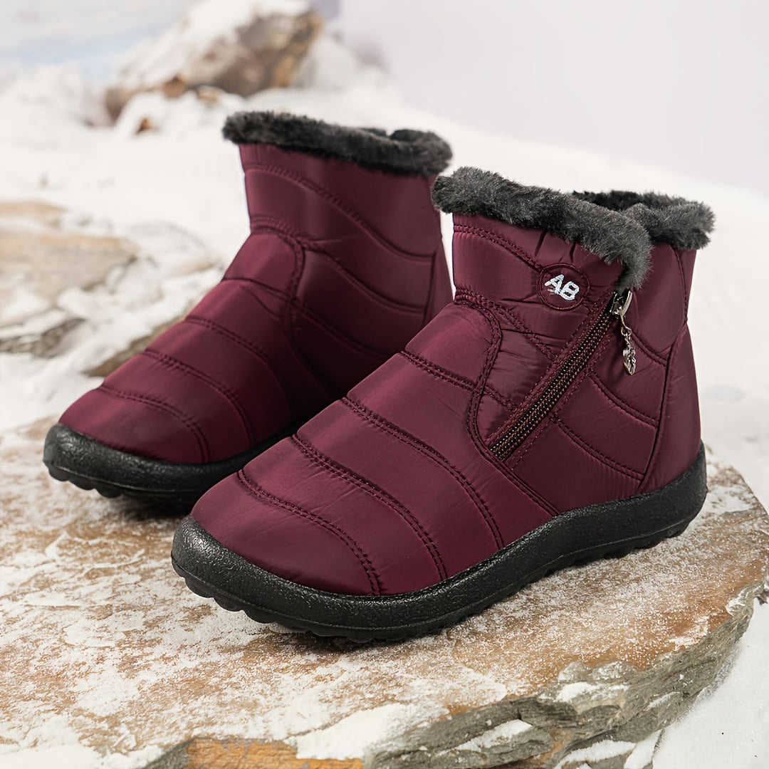 Women's Winter Snow Boots Zip Round-Toe Flat Outdoor Footwear-B Unique Fashions