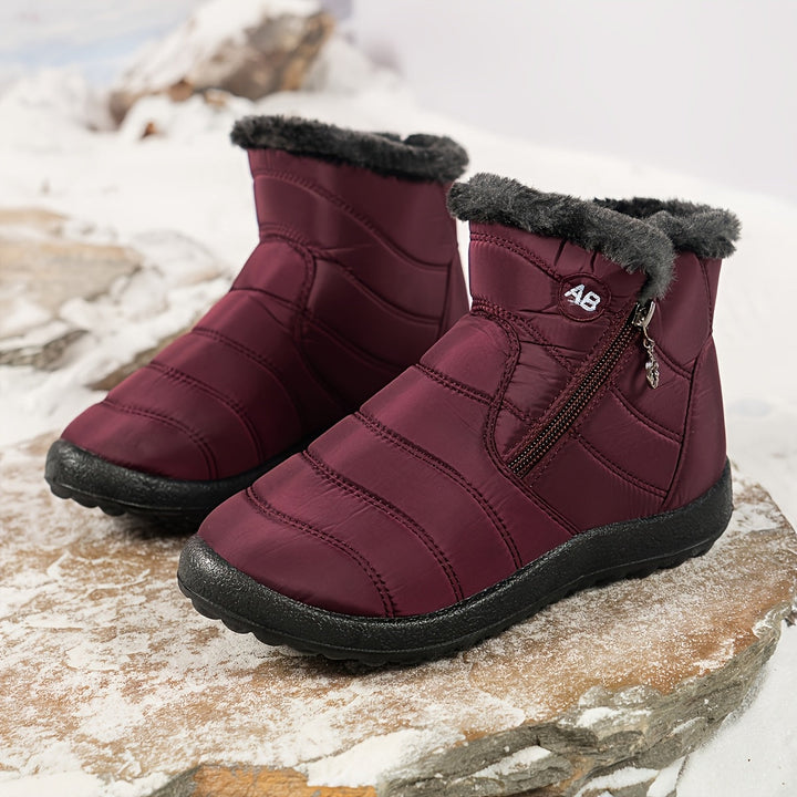 Women's Winter Snow Boots Zip Round-Toe Flat Outdoor Footwear-B Unique Fashions