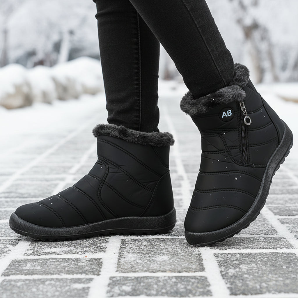 Women's Winter Snow Boots Zip Round-Toe Flat Outdoor Footwear-B Unique Fashions