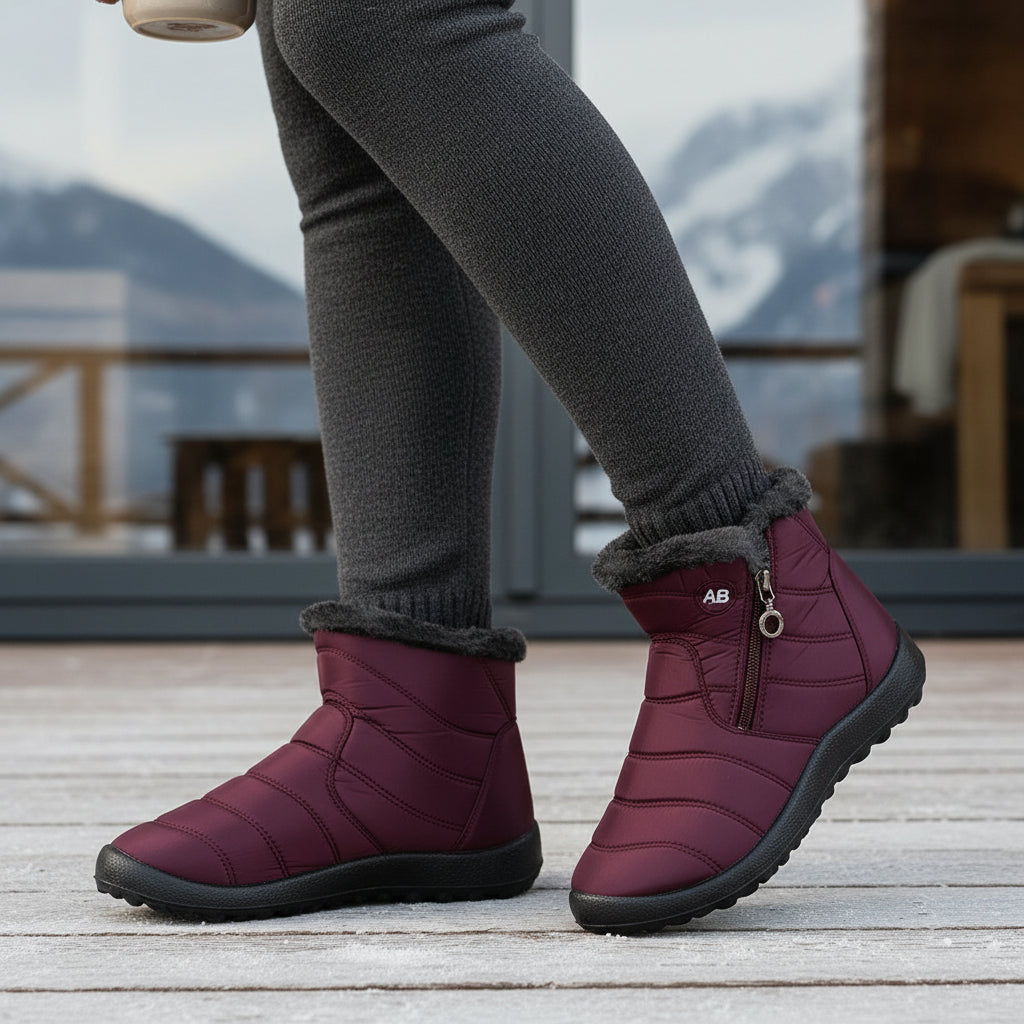 Women's Winter Snow Boots Zip Round-Toe Flat Outdoor Footwear-B Unique Fashions