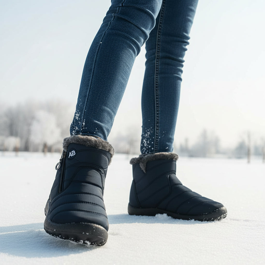 Women's Winter Snow Boots Zip Round-Toe Flat Outdoor Footwear-B Unique Fashions