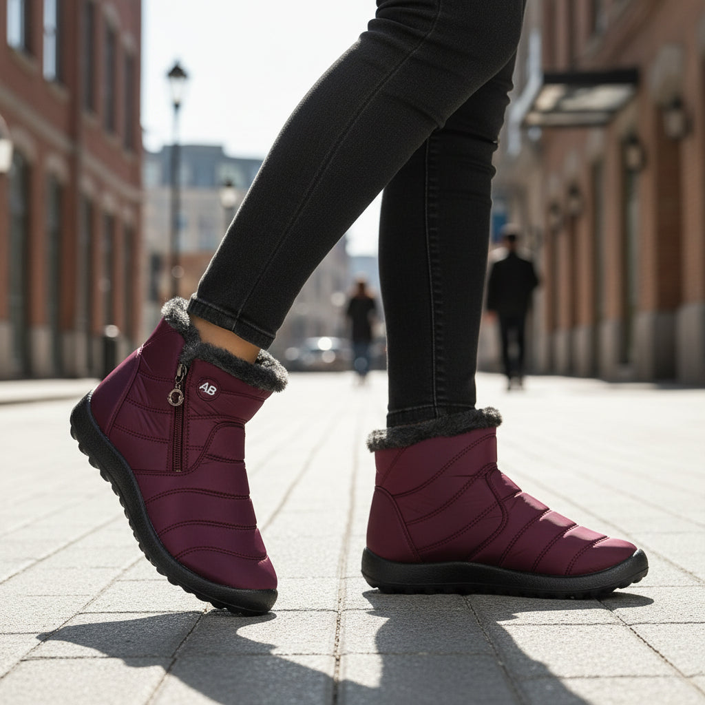 Women's Winter Snow Boots Zip Round-Toe Flat Outdoor Footwear-B Unique Fashions