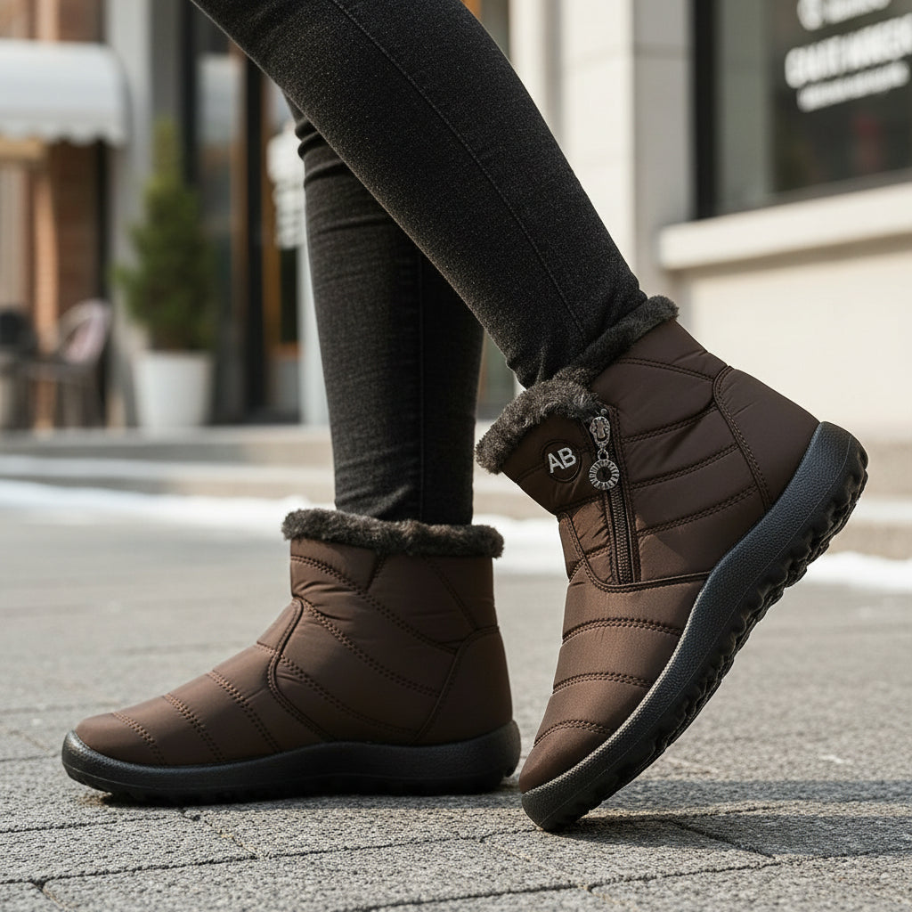 Women's Winter Snow Boots Zip Round-Toe Flat Outdoor Footwear-B Unique Fashions