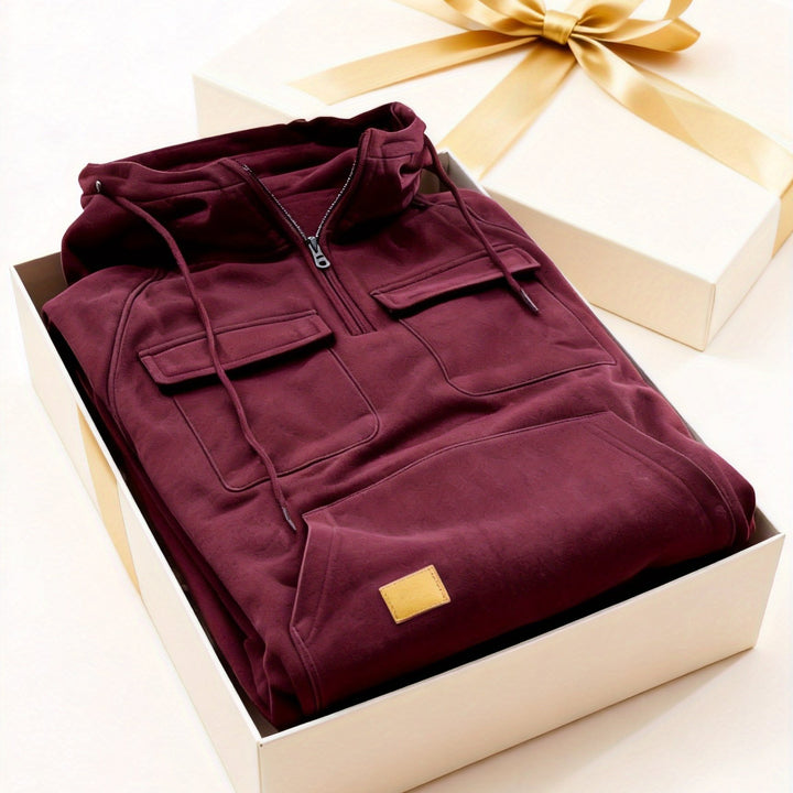 Men's Quarter Zip Hoodie Loose Fit Multi Pocket Sports Tactical