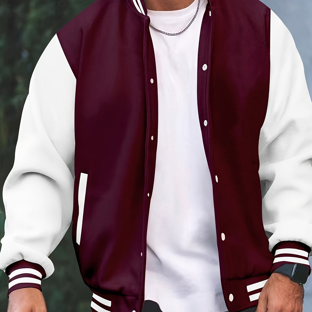 Men's Casual Baseball Jacket Spring Autumn Fashion Button Collar