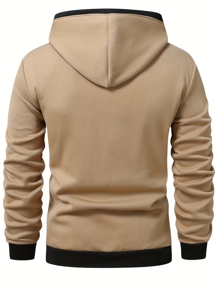 Men's Casual Color Block Hoodie with Zipper Closure Long Sleeve Sweatshirt