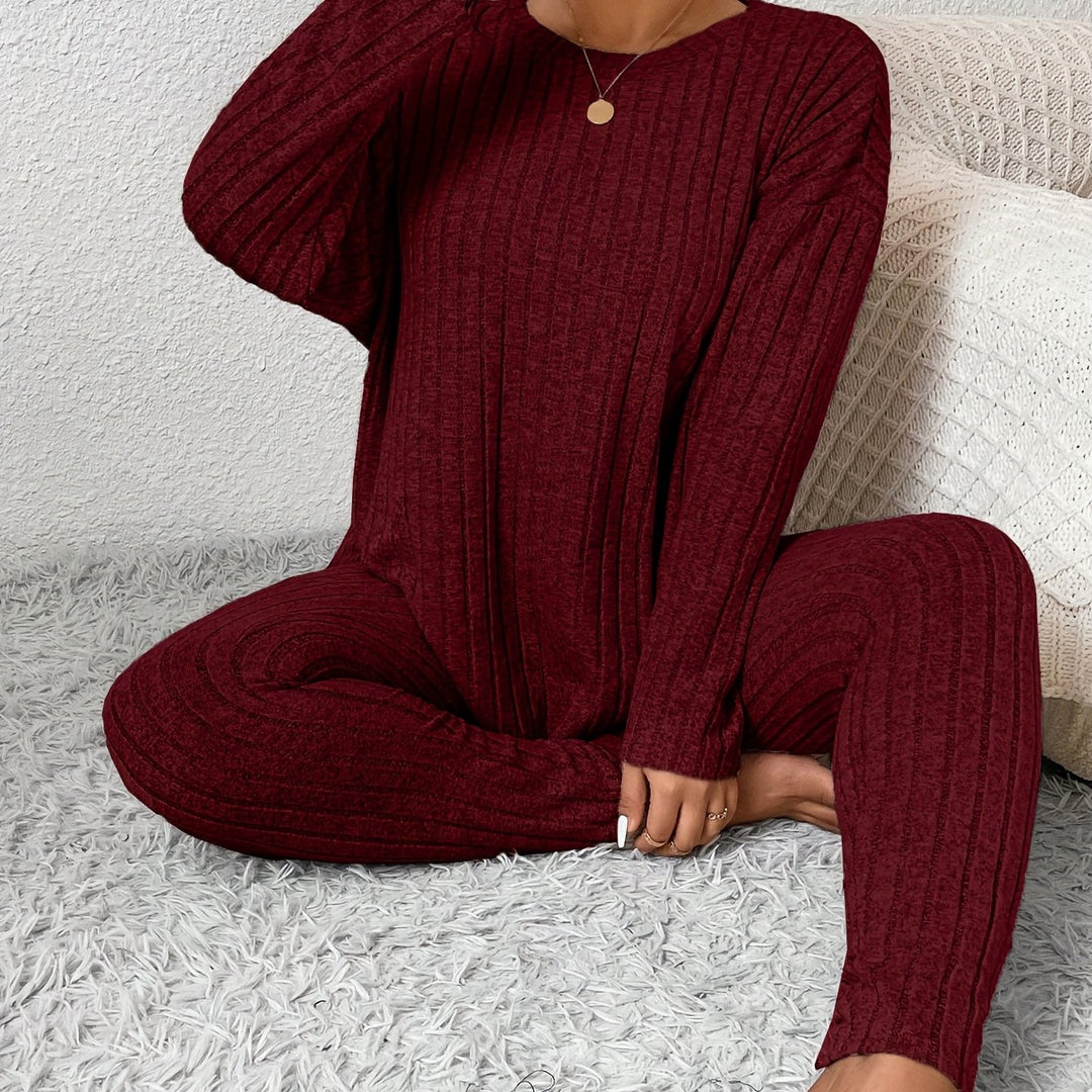 Women's Casual Commuting Outfit Long-Length Set Ribbed Texture